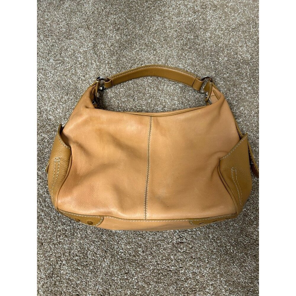 Tod's Leather Shoulder Bag/purse hobo style zip top cognac/tan slouchy stitched - Picture 6 of 11